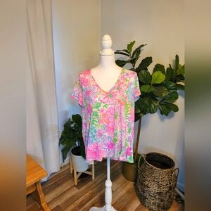 Lilly Pulitzer Etta Top V neck Size XXL (Colorful, Beach, Resortwear, Vacation)